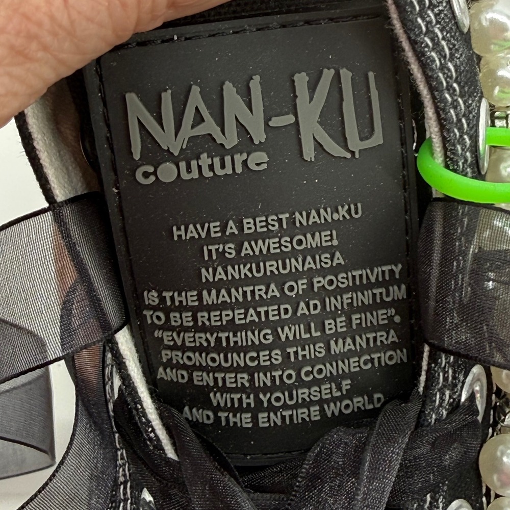 Nan-Ku Couture Pearl Rhinestone Embellished High Top Sneakers Black Womens 39 - Picture 5 of 12